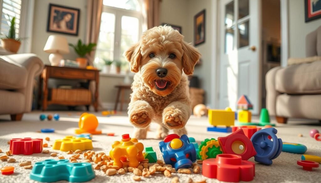Poodle engaging in stimulating activities